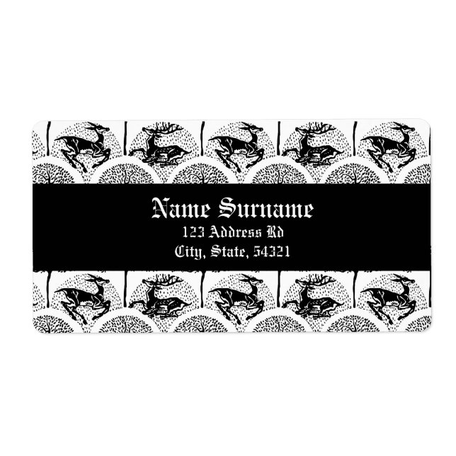 Mediaeval Deer and Trees, labels (Front)