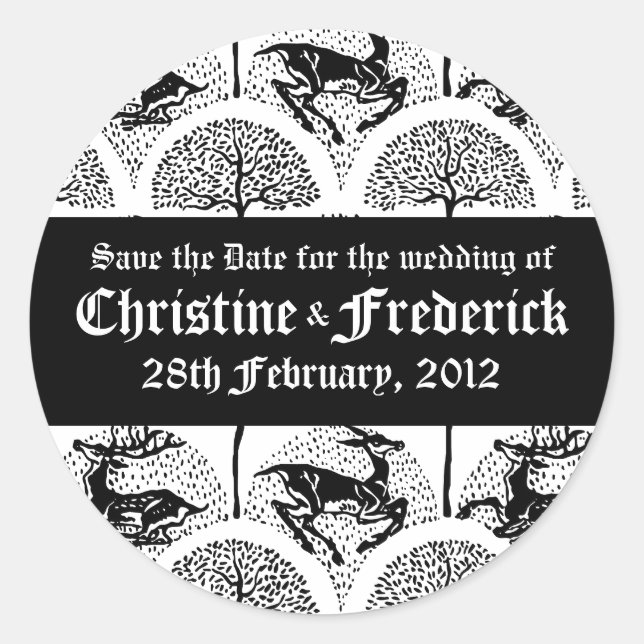 Mediaeval Deer and Trees, save the date stickers (Front)