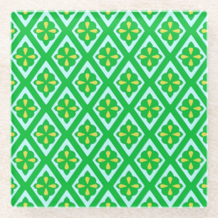 Mediaeval diamonds - emerald green and aqua glass coaster