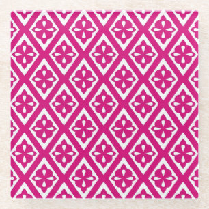 Mediaeval diamonds - fuchsia pink and white glass coaster
