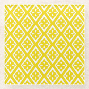Mediaeval diamonds - mustard gold and white glass coaster