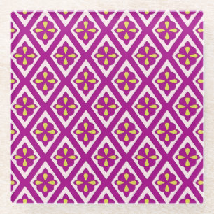 Mediaeval diamonds - plum purple and pink glass coaster