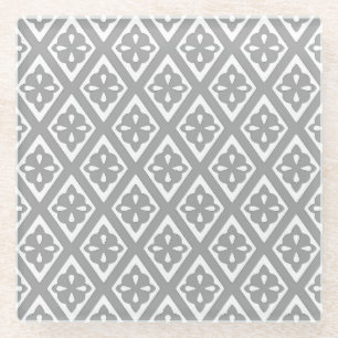 Mediaeval diamonds - silver grey and white glass coaster