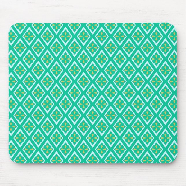 Mediaeval diamonds - teal green and aqua mouse pad (Front)