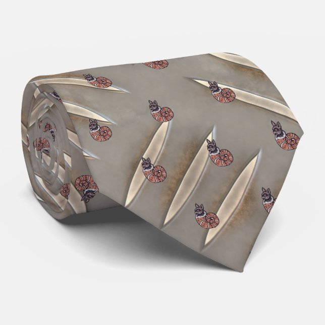 Mediaeval Dot Cats Ivory Taupe Tie (Rolled)