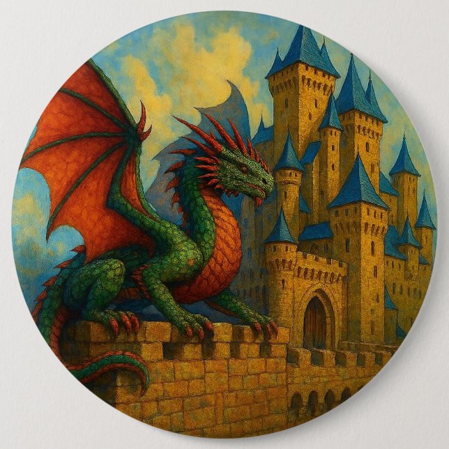 Mediaeval Dragon Castle Protector 6 Cm Round Badge (Front)