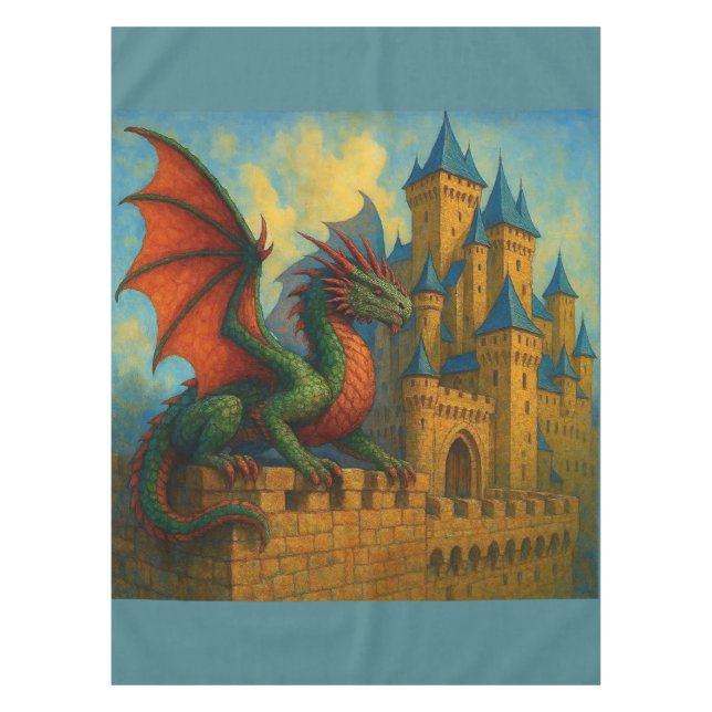 Mediaeval Dragon Castle Protector Tablecloth (Front)
