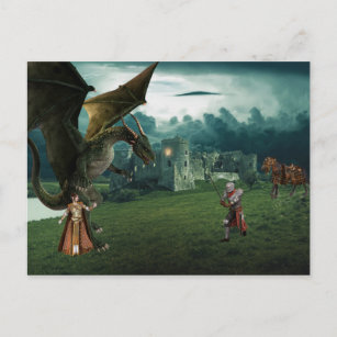 Mediaeval Dragon Elf Princess Knight Postcard