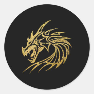 Mediaeval Dragon Fantasy Mythical Tattoo Gamer Gam Classic Round Sticker