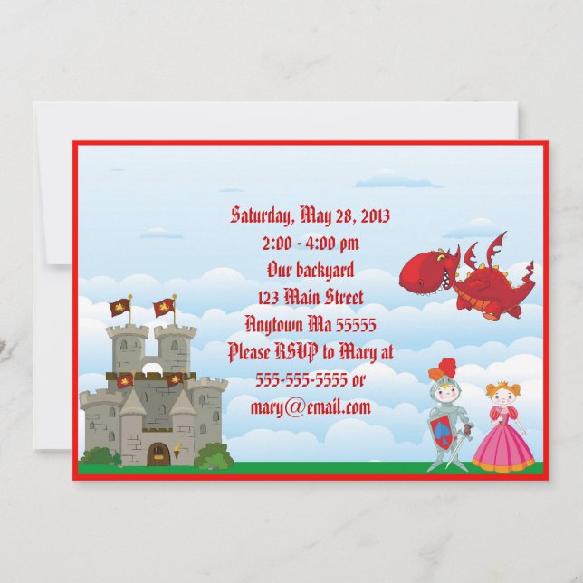 Mediaeval Dragon Knight Birthday Invitation (Front)