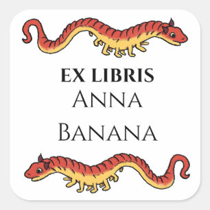 Mediaeval Dragon Worm Lizard Bookplate Square Sticker