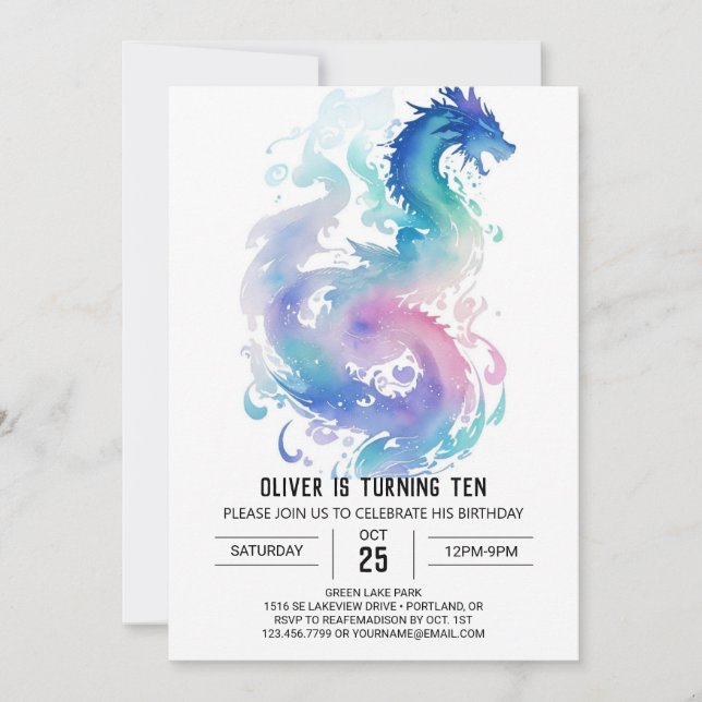 Mediaeval Dragon's Mythical Birthday Invitation (Front)
