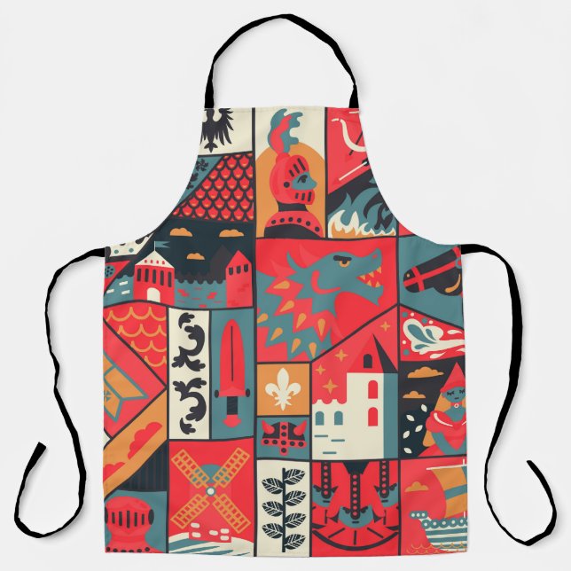 Mediaeval Elegance: Seamless Pattern Design Apron (Front)