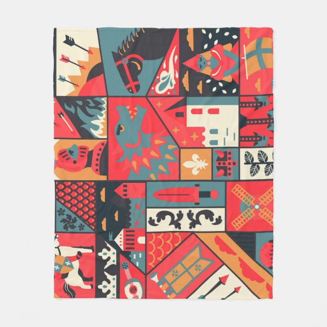 Mediaeval Elegance: Seamless Pattern Design Fleece Blanket (Front)