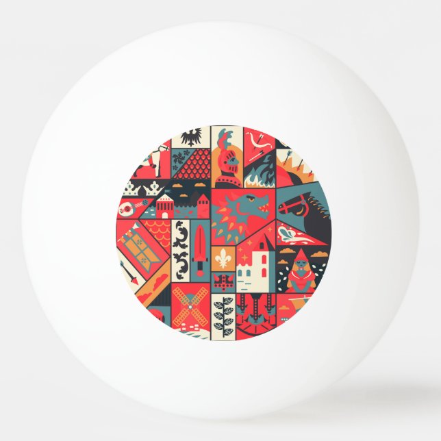 Mediaeval Elegance: Seamless Pattern Design Ping Pong Ball (Front)