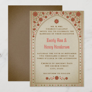 Mediaeval Elegant Terracotta Floral Wedding Invitation