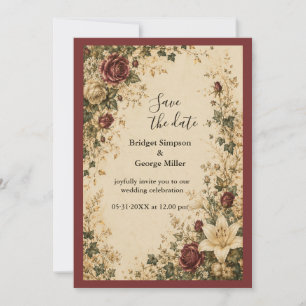 Mediaeval Fairytale Botanical Rose Lily Wedding Invitation