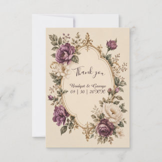 Mediaeval Fairytale Purple Botanical Floral Weddin Thank You Card