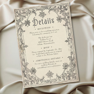 Mediaeval Fantasy Black Vintage Etching Wedding Enclosure Card