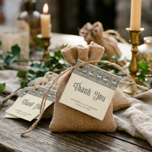 Mediaeval Fantasy Black Vintage Etching Wedding Favour Tags