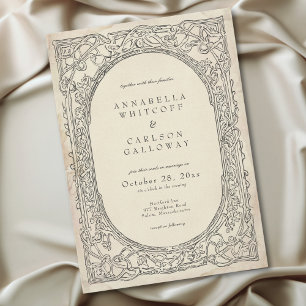 Mediaeval Fantasy Black Vintage Etching Wedding Invitation