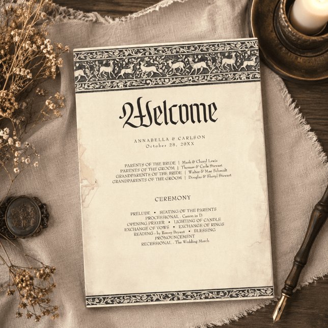 Mediaeval Fantasy Black Vintage Etching Wedding Program (Creator Uploaded)