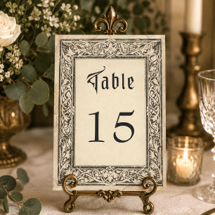 Mediaeval Fantasy Black Vintage Etching Wedding Table Number