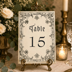 Mediaeval Fantasy Black Vintage Etching Wedding Table Number