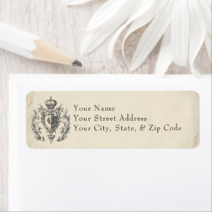 Mediaeval Fantasy Crest Black Etching Wedding Return Address Label