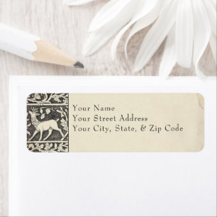 Mediaeval Fantasy Deer Black Etching Wedding Return Address Label