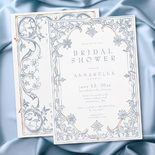 Mediaeval Fantasy Frame Blue Gold Bridal Shower Invitation