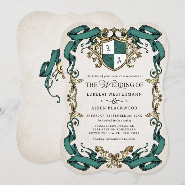 Mediaeval Fantasy Ornate Shield Wedding Invitation (Front/Back)