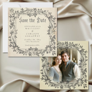 Mediaeval Fantasy Vintage Black Etching Photo Save The Date