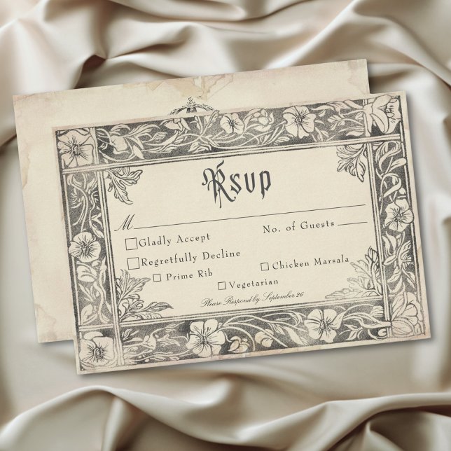 Mediaeval Fantasy Vintage Black Etching Wedding RSVP Card (Medieval Fantasy Vintage Black Etching Wedding RSVP Card)