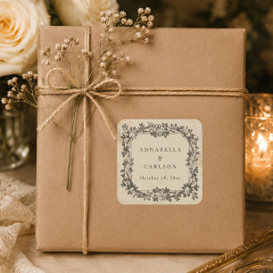 Mediaeval Fantasy Vintage Black Etching Wedding Square Sticker