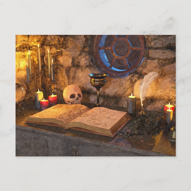 Mediaeval Fantasy Wizard's Study Holiday Postcard (Front)