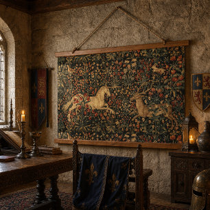 Mediaeval Flemish Unicorn & Stag Print Hanging Tapestry