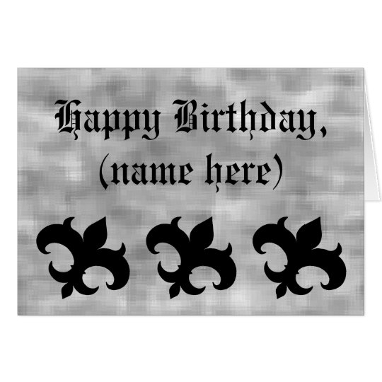 Mediaeval fleur de lis on grey grunge birthday card