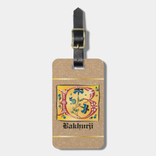 Mediaeval Floral Illuminated Letter B Monogram Luggage Tag