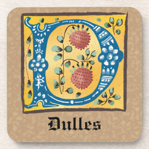 Mediaeval Floral Illuminated Letter D Monogram Coaster