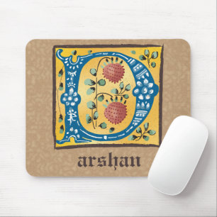 Mediaeval Floral Illuminated Letter D Monogram Mouse Pad
