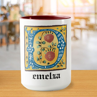 Mediaeval Floral Illuminated Letter D Monogram Mug