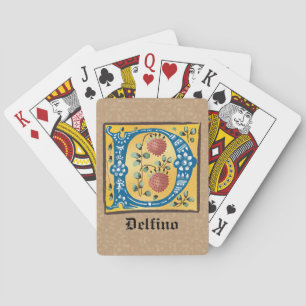 Mediaeval Floral Illuminated Letter D Monogram Playing Cards