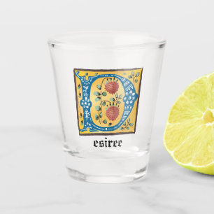 Mediaeval Floral Illuminated Letter D Monogram Shot Glass