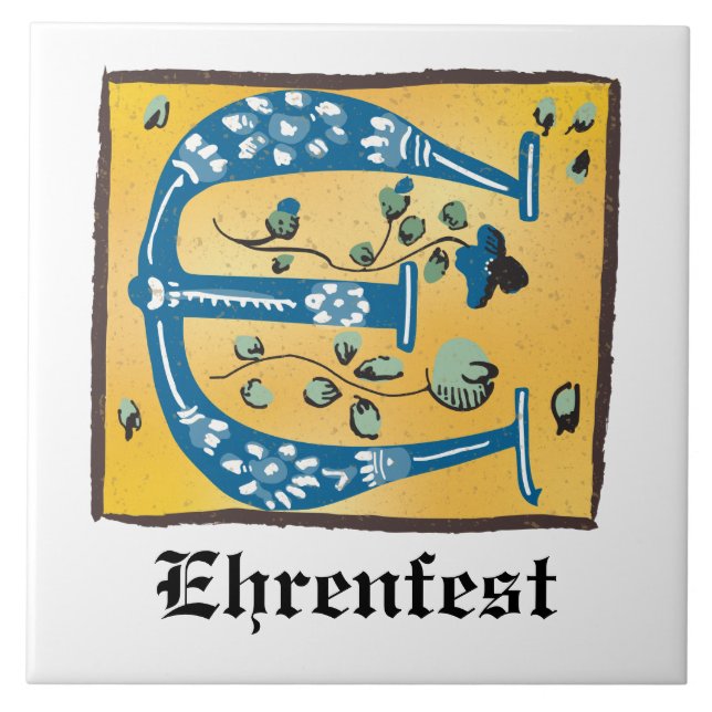 Mediaeval Floral Illuminated Letter E Monogram Ceramic Tile (Front)