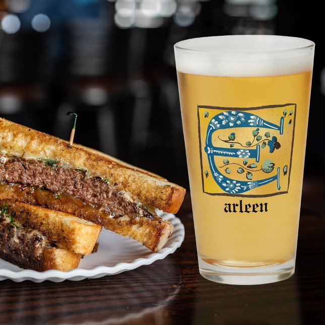 Mediaeval Floral Illuminated Letter E Monogram Glass (Creator Uploaded)