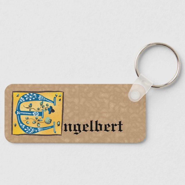 Mediaeval Floral Illuminated Letter E Monogram Key Ring (Front)