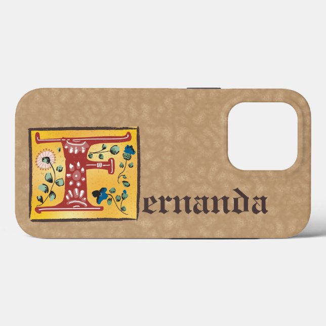 Mediaeval Floral Illuminated Letter F Monogram Case-Mate iPhone Case (Back (Horizontal))