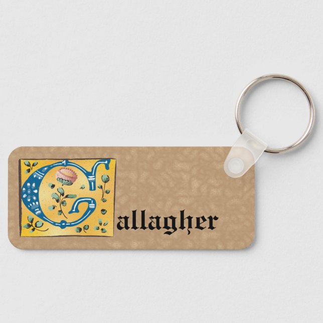 Mediaeval Floral Illuminated Letter G Monogram Key Ring (Front)