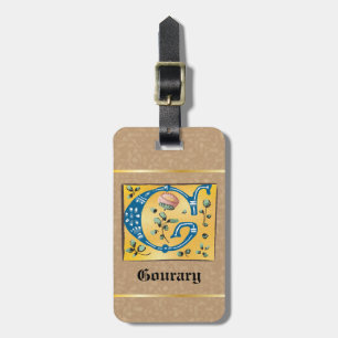 Mediaeval Floral Illuminated Letter G Monogram Luggage Tag
